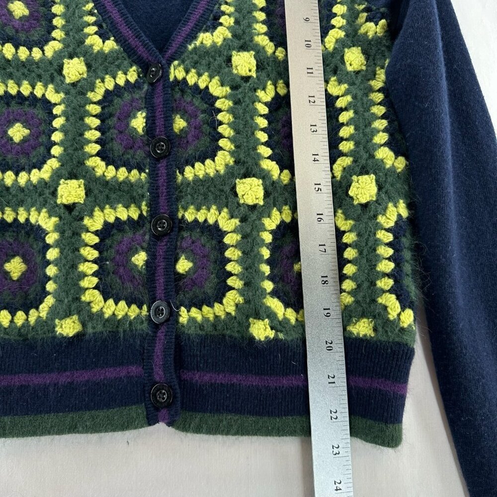 Juicy Couture Sweater Womens XS Crochet Granny Square Cardigan Retro Navy Green - Picture 8 of 12